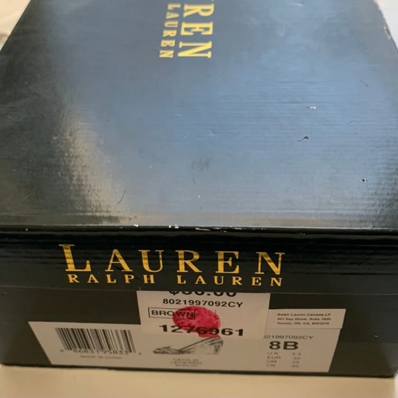 Lauren Ralph Lauren Women's 8B Brown Leopard Espadrille Wedge Heels Peep Toe - Picture 4 of 6